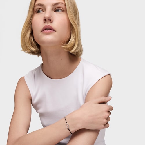 Pulseira de nylon preta, prata e quartzo Camille