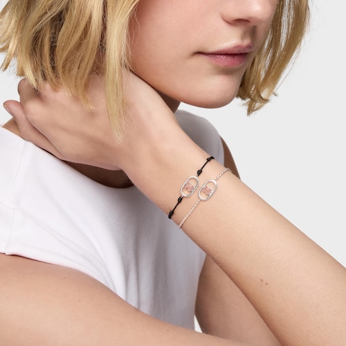 Pulseira de nylon preta, prata e quartzo Camille