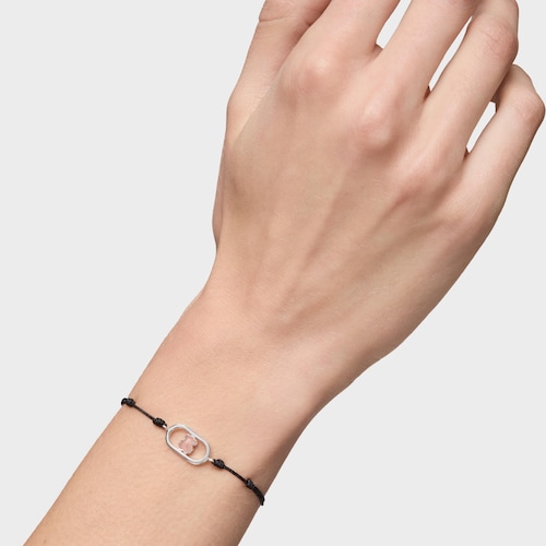 Pulseira de nylon preta, prata e quartzo Camille