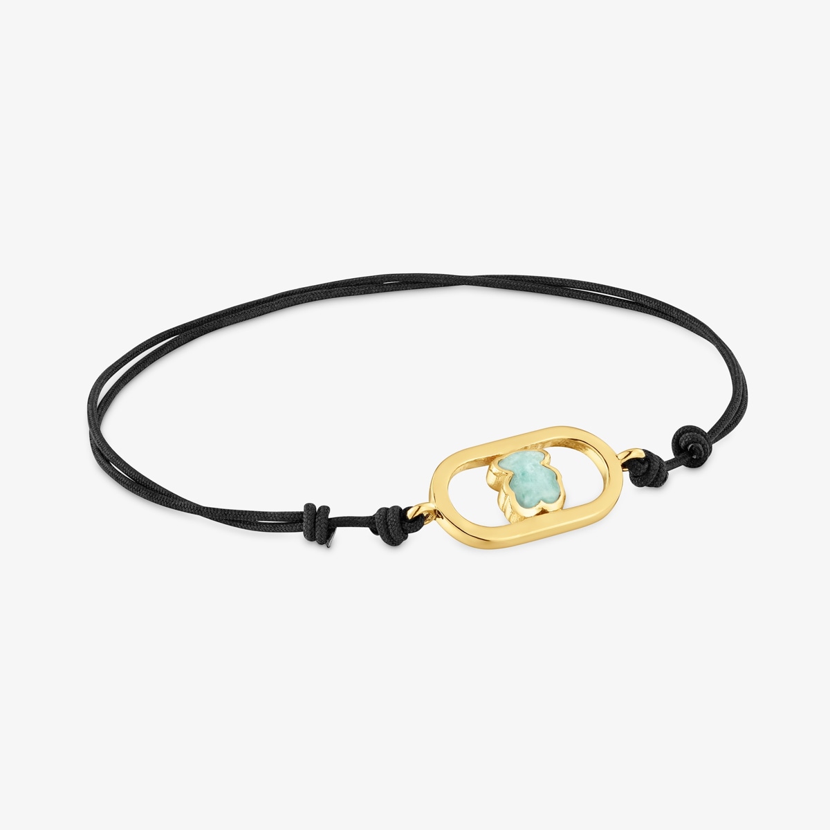 Tous - Pulsera De Nylon Negro Con Baño De Oro 18 Kt Sobre Plata Y Amazonita Camille - Verde