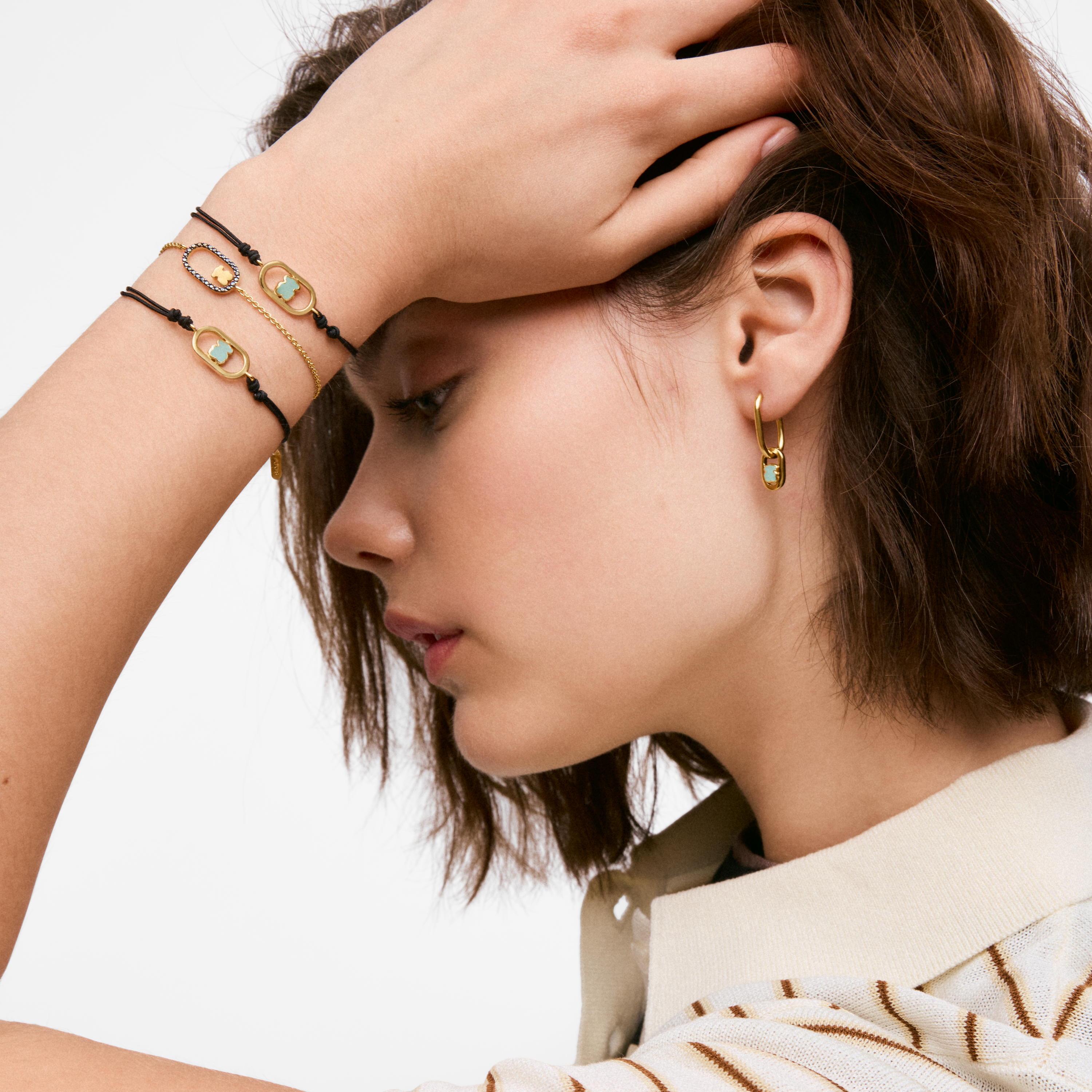 Black nylon Bracelet with 18K gold vermeil and amazonite TOUS Camille