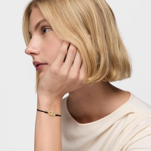 Pulseira de nylon preta com banho de ouro 18 kt sobre prata e amazonita Camille