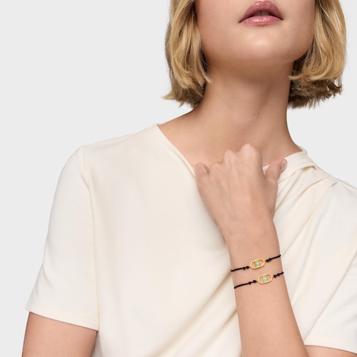 Pulseira de nylon preta com banho de ouro 18 kt sobre prata e amazonita Camille