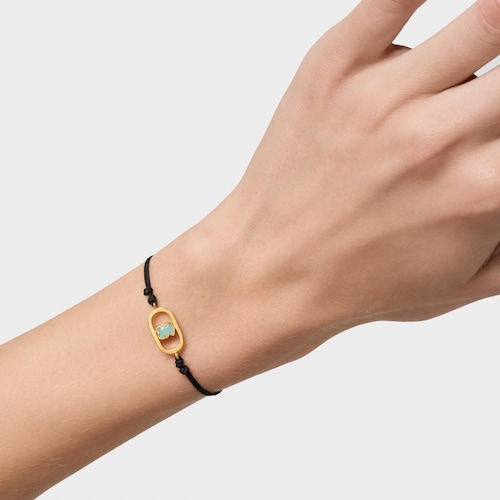 Pulseira de nylon preta com banho de ouro 18 kt sobre prata e amazonita Camille