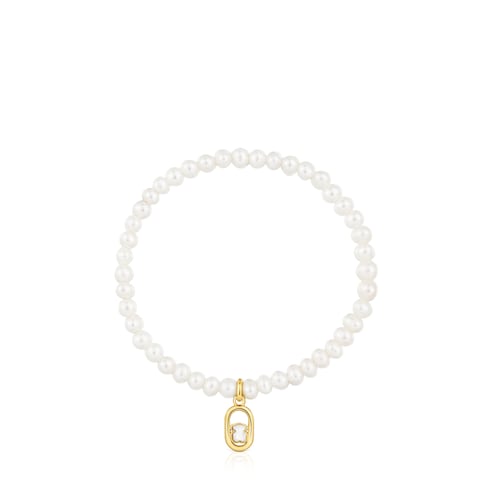 Pulseira elástica com madrepérola e revestimento de ouro 18 kt sobre prata Camille