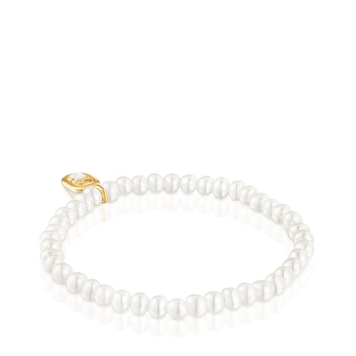 Pulseira elástica com madrepérola e revestimento de ouro 18 kt sobre prata Camille