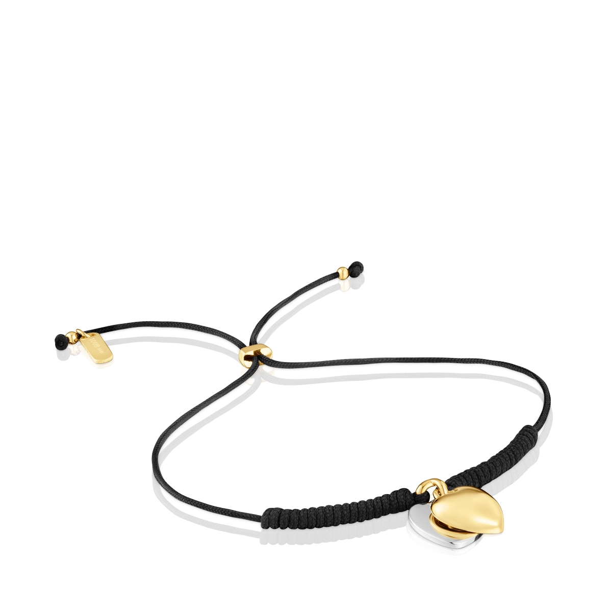Tous - Pulsera Doble Corazón Con Baño De Oro 18 Kt Sobre Plata Y Nylon Negro Tous Flechazo - Negro