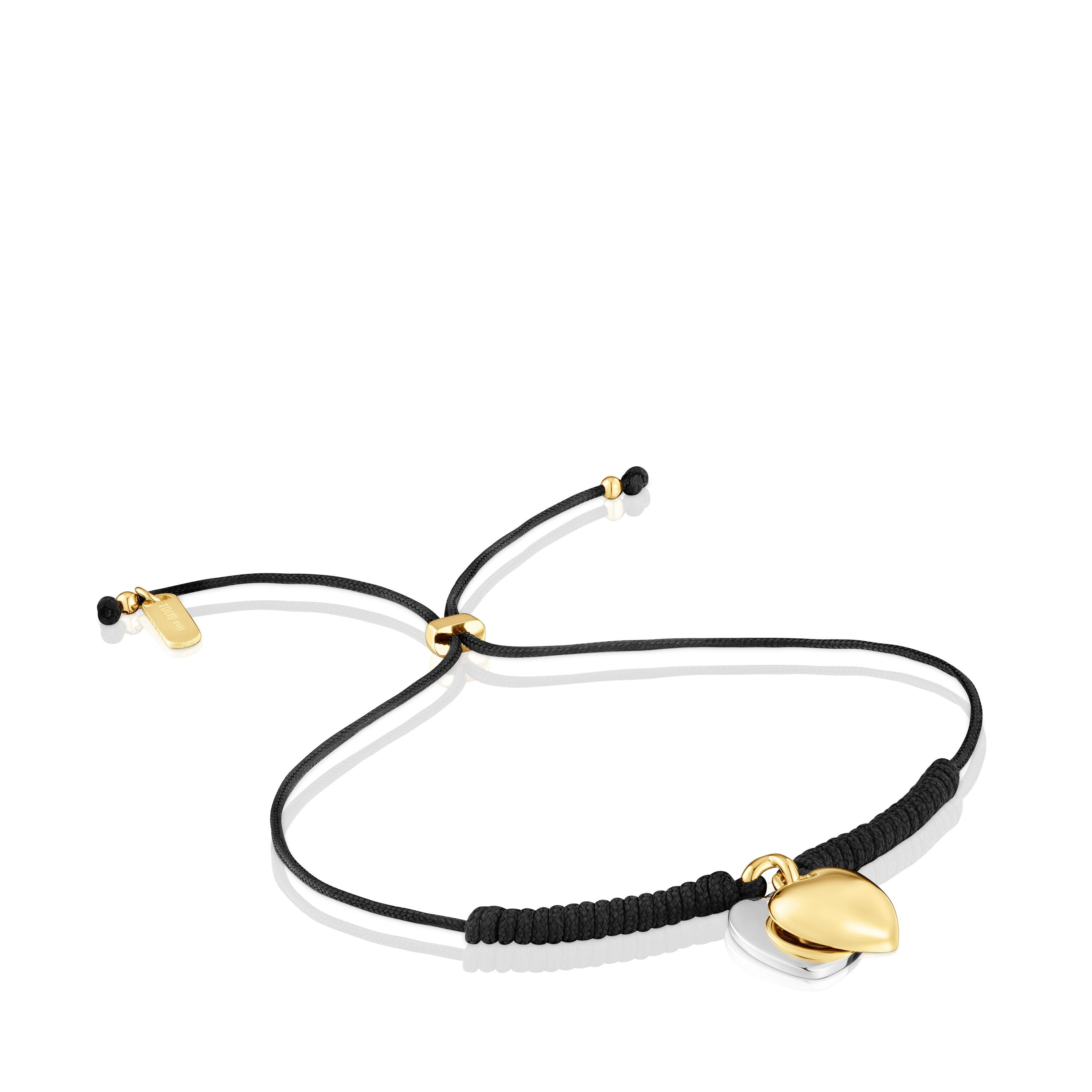 Double-heart Bracelet with 18kt gold plating over silver and black