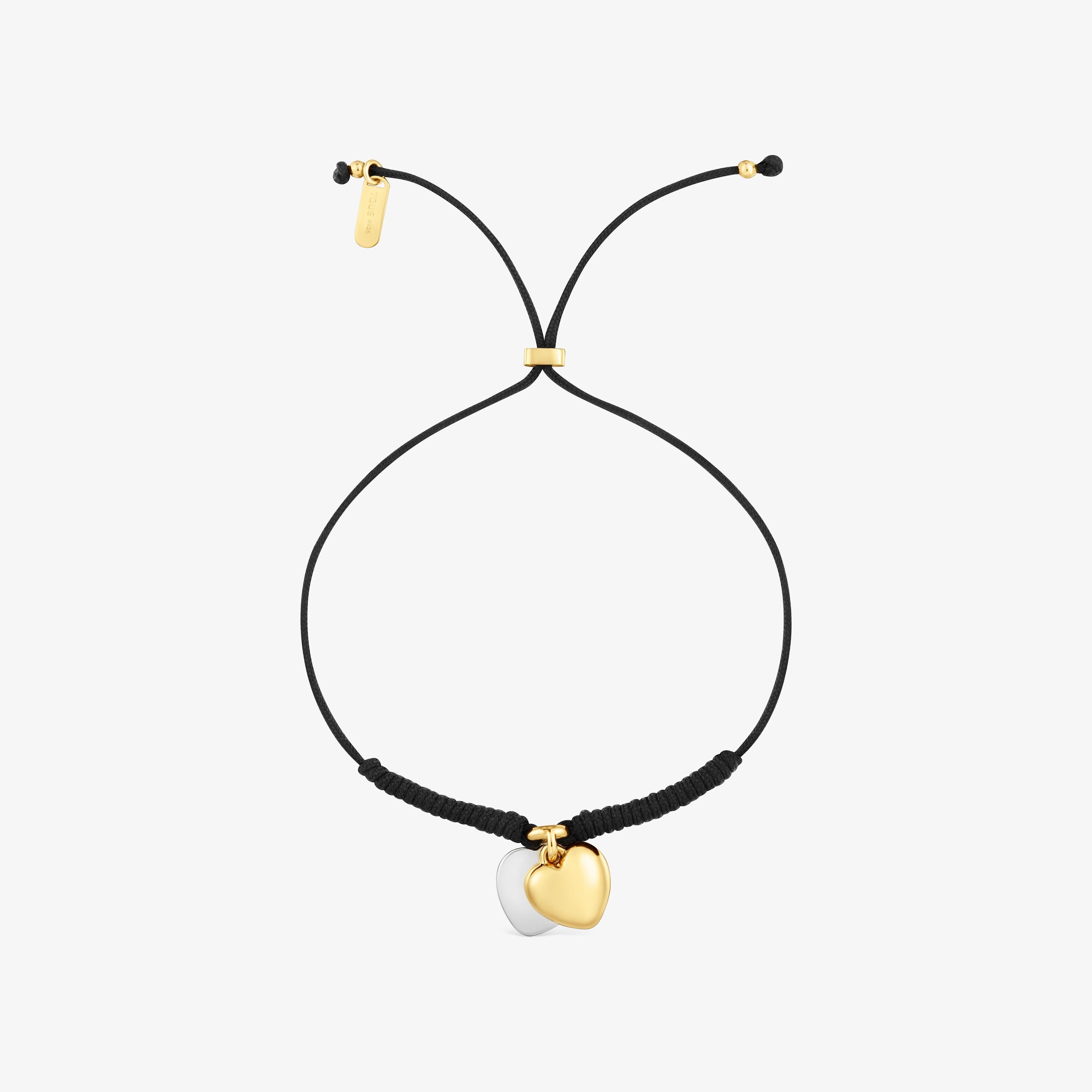 Double-heart Bracelet with 18K gold vermeil and black nylon TOUS Flechazo