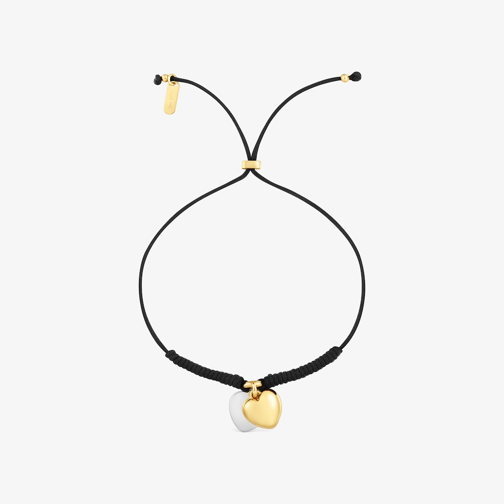 Armband aus 18&nbsp;kt vergoldetem Silber und schwarzem Nylon mit Doppelherz-Motiv TOUS Flechazo