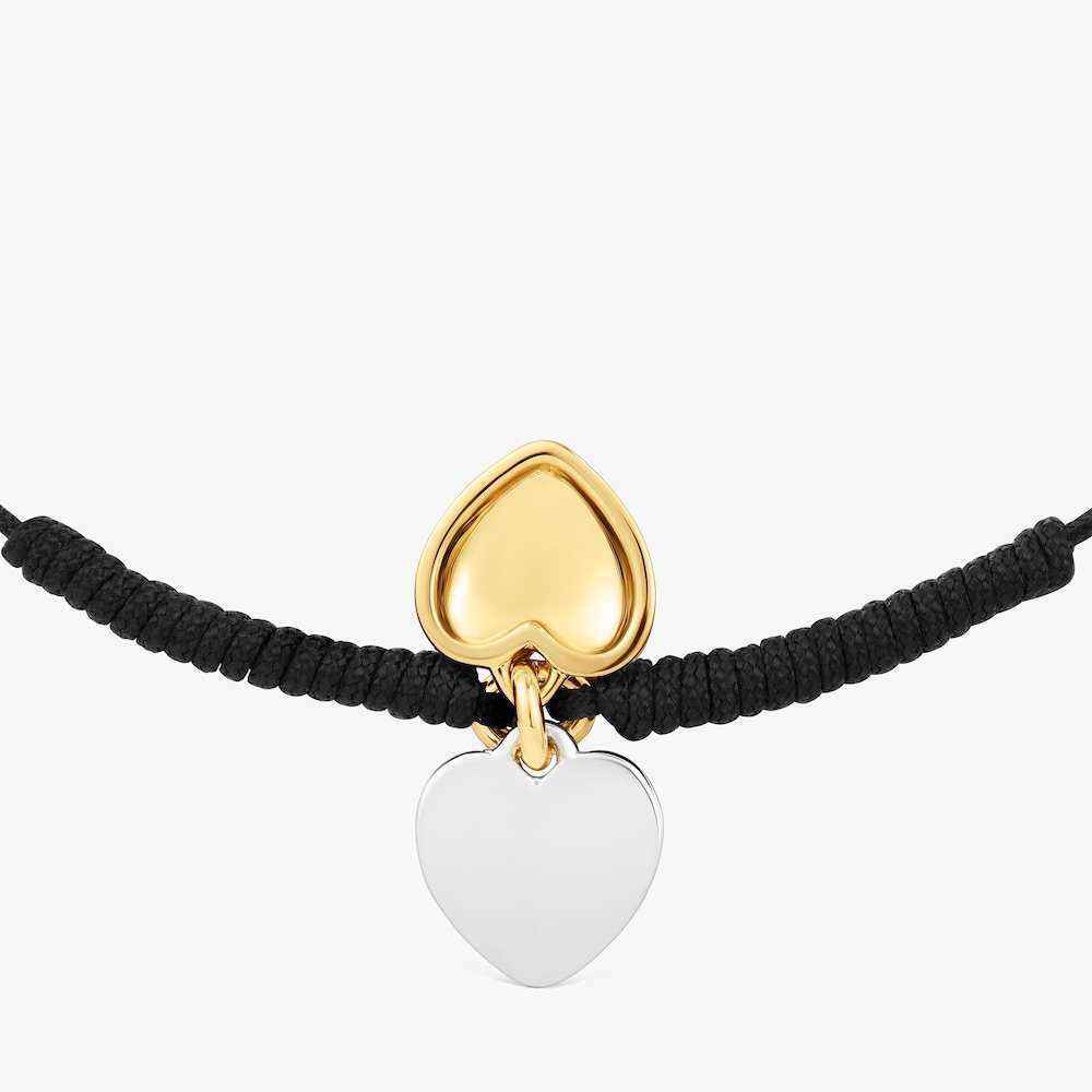 Armband aus 18&nbsp;kt vergoldetem Silber und schwarzem Nylon mit Doppelherz-Motiv TOUS Flechazo