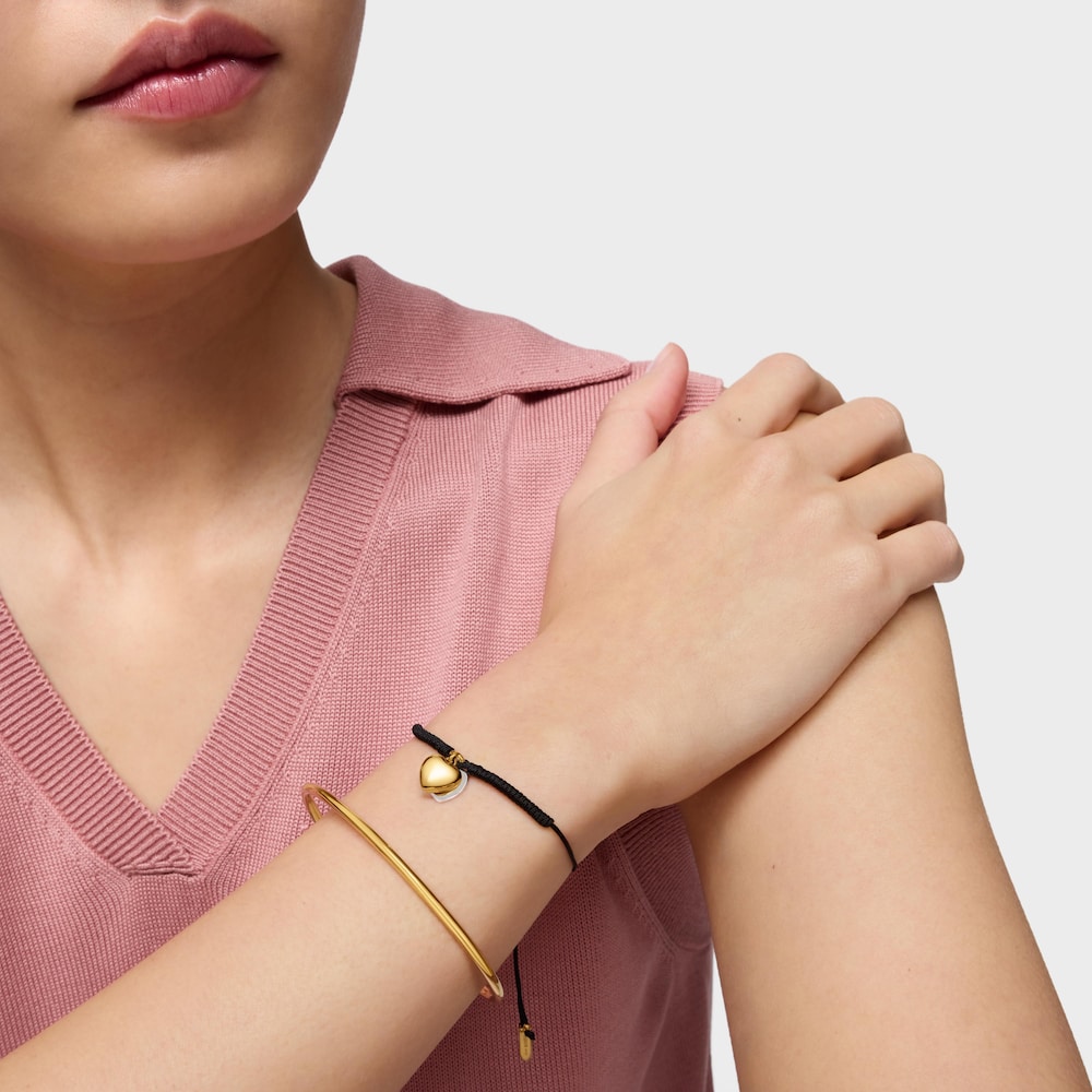 Armband aus 18&nbsp;kt vergoldetem Silber und schwarzem Nylon mit Doppelherz-Motiv TOUS Flechazo