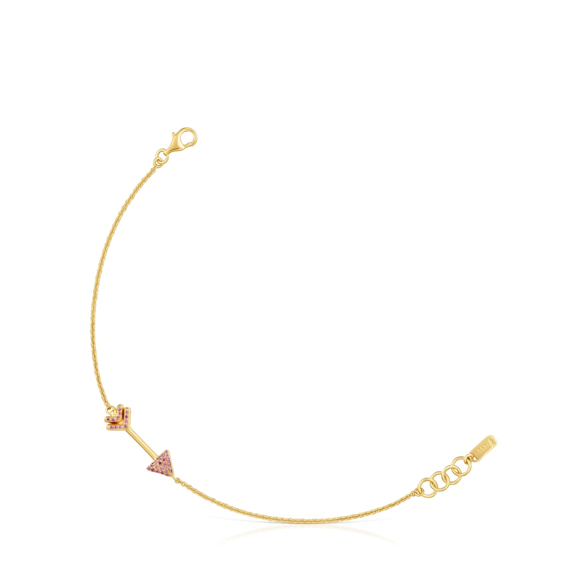 Tous - Pulsera Cadena Con Baño De Oro 18 Kt Sobre Plata Y Rodolitas Tous Flechazo - Rosa