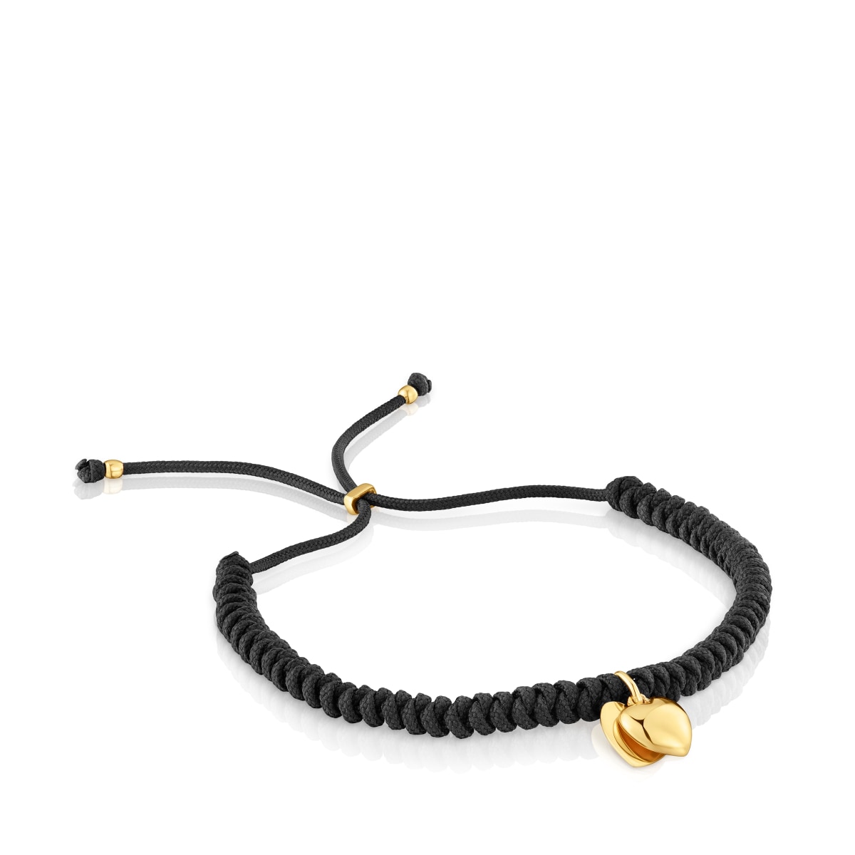 Tous - Pulsera De Oro 14 Kt Doble Corazón Y Nylon Negro Tous Flechazo - Negro