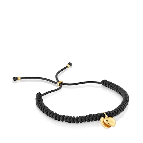 Bracciale con doppio cuore in oro 14&nbsp;kt e nylon nero TOUS Flechazo