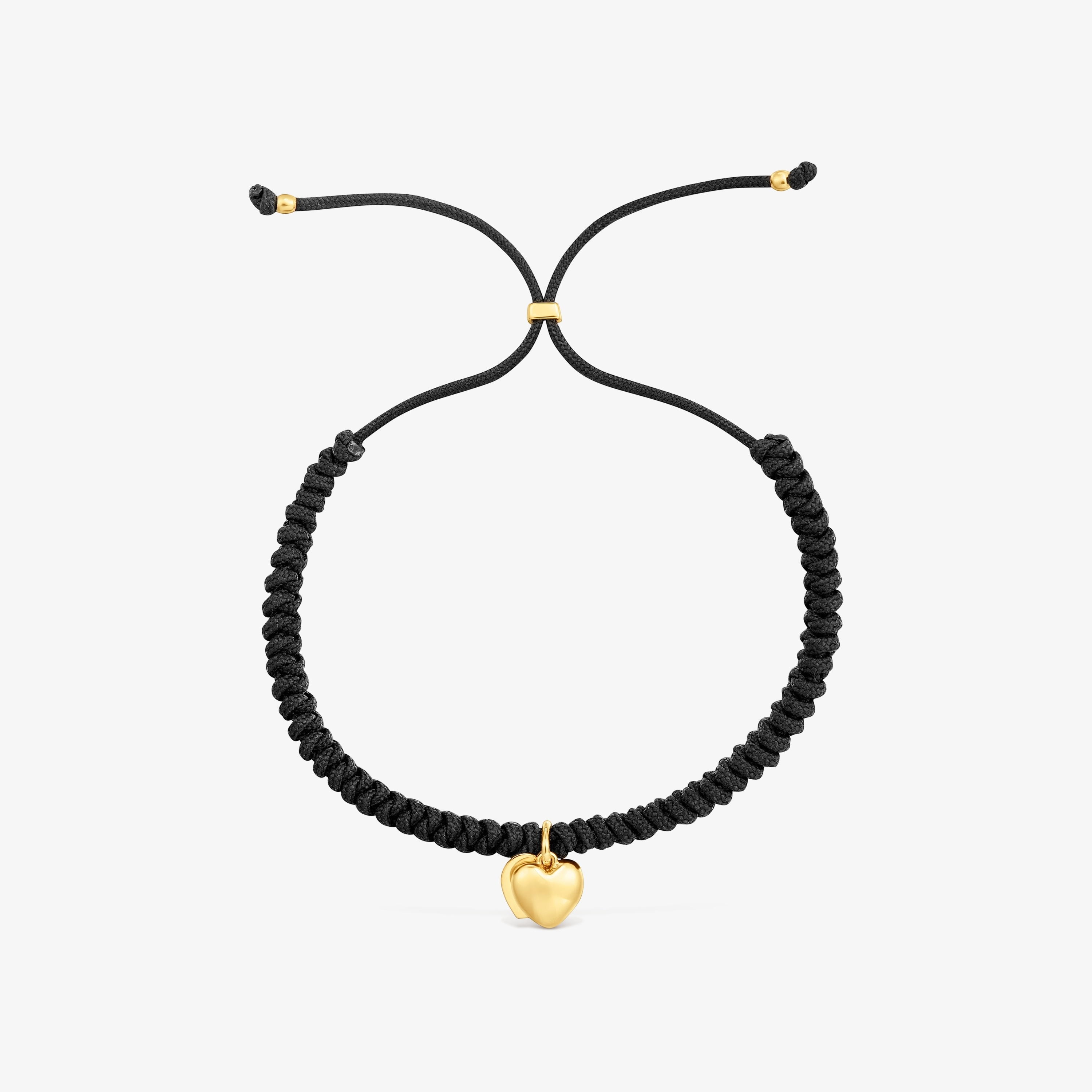 14K solid gold and black nylon double-heart Bracelet TOUS Flechazo