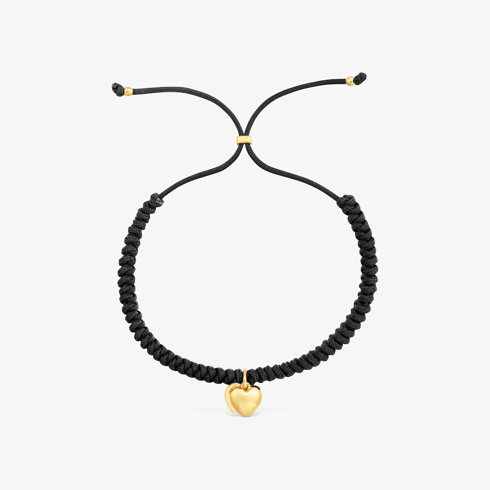 Bracelet en or 14&nbsp;ct double c&oelig;ur et nylon noir TOUS Flechazo