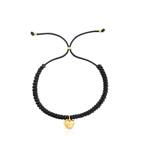 Bracciale con doppio cuore in oro 14&nbsp;kt e nylon nero TOUS Flechazo