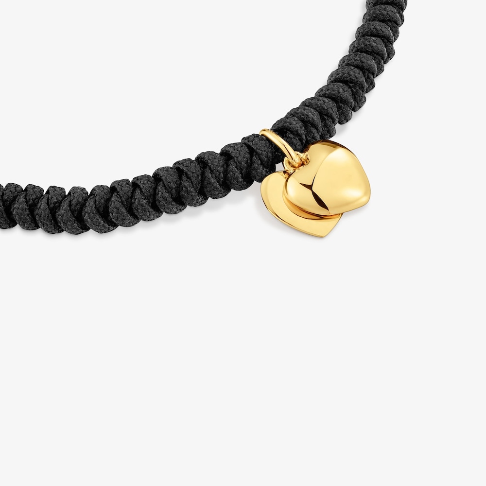 Bracelet en or 14&nbsp;ct double c&oelig;ur et nylon noir TOUS Flechazo