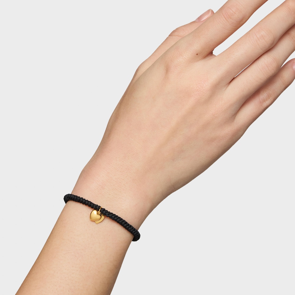 Bracelet en or 14&nbsp;ct double c&oelig;ur et nylon noir TOUS Flechazo