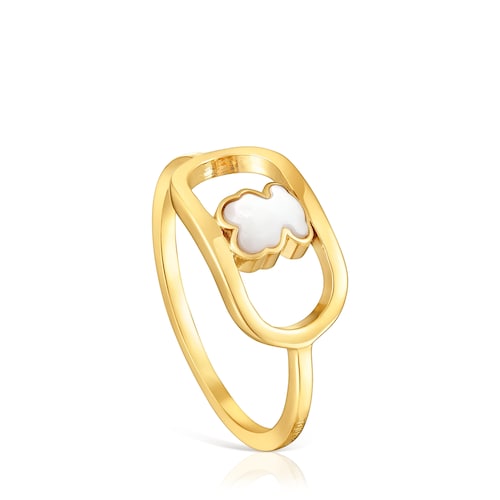 Anel com banho de ouro 18 kt sobre prata e madrepérola Camille