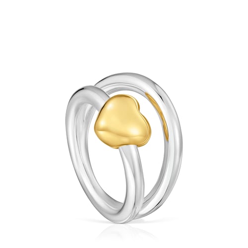 Bague double anneau bicolore motif c&oelig;ur TOUS Flechazo
