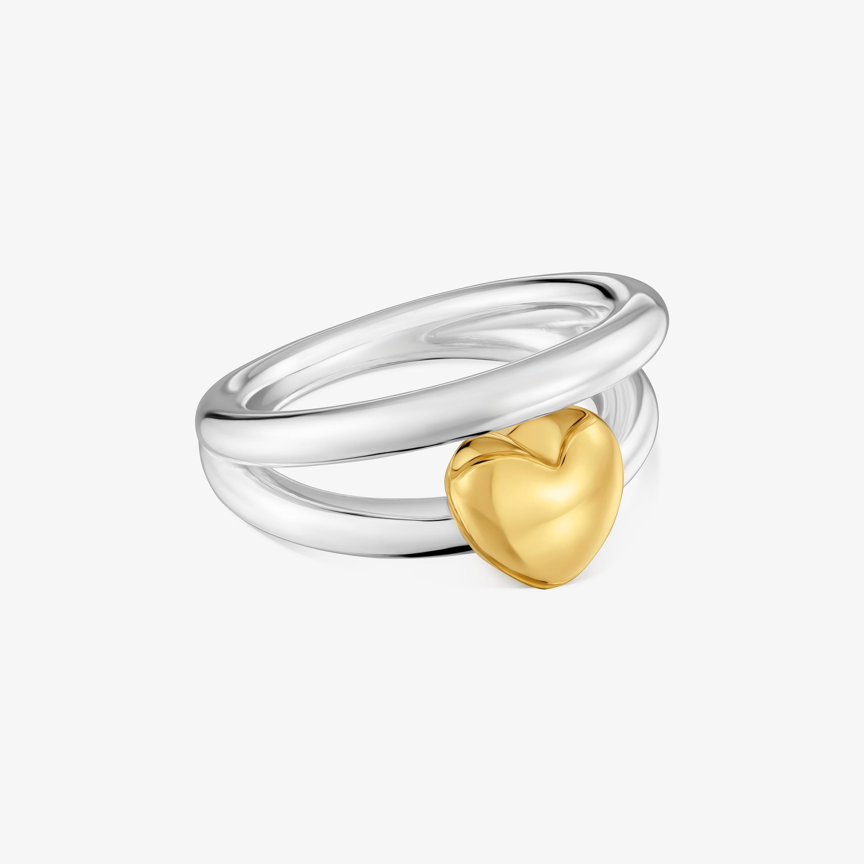 Two-tone heart-motif Double hoop ring TOUS Flechazo