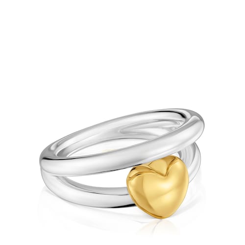 Bague double anneau bicolore motif c&oelig;ur TOUS Flechazo