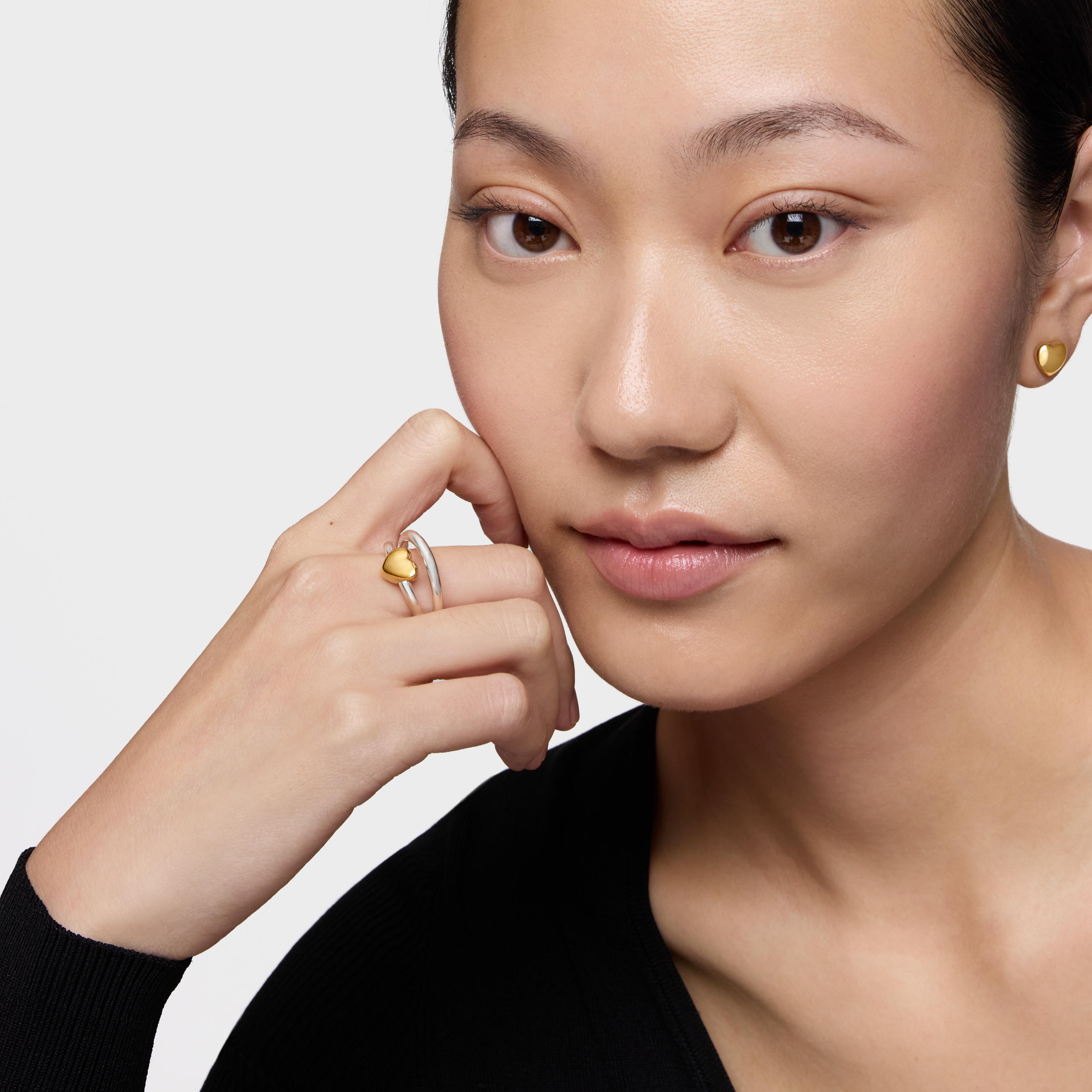 Two-tone heart-motif Double hoop ring TOUS Flechazo