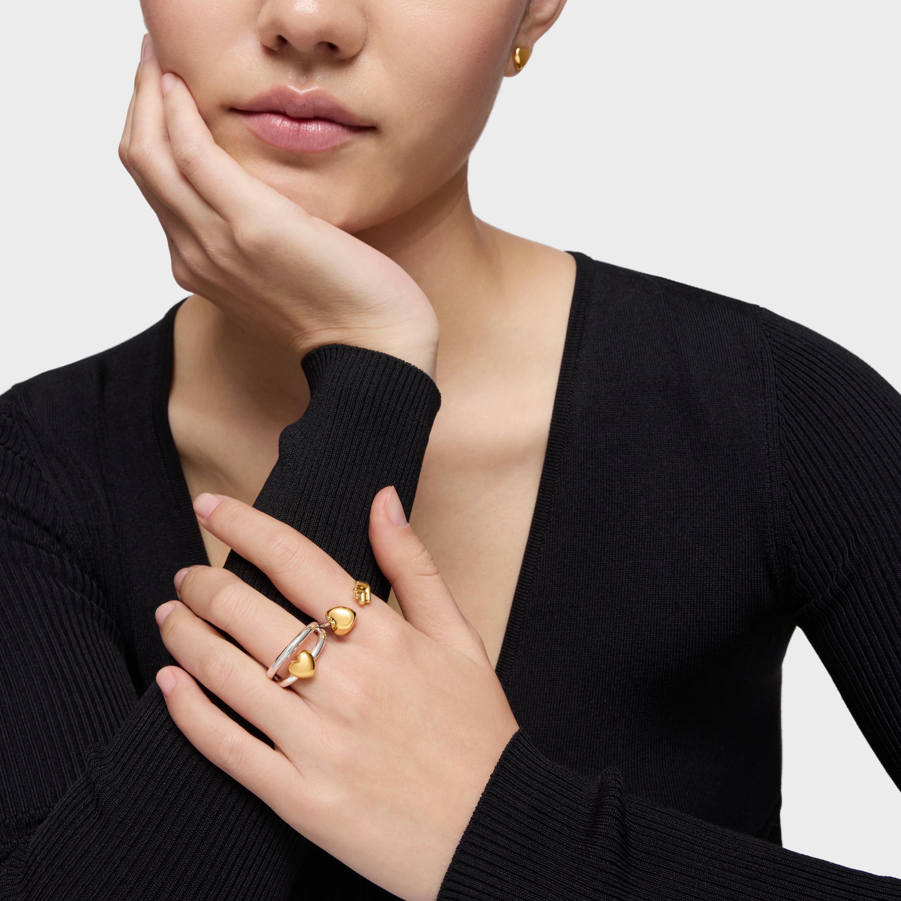 Two-tone heart-motif Double hoop ring TOUS Flechazo