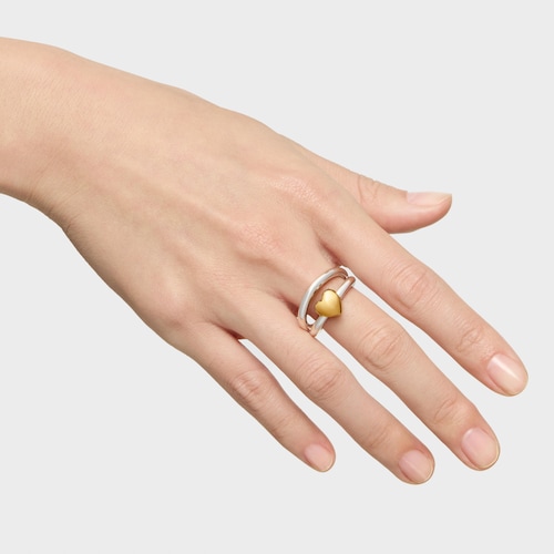Bague double anneau bicolore motif c&oelig;ur TOUS Flechazo