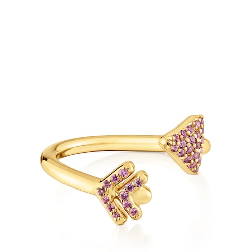 Bague ouverte en argent plaqu&eacute; or 18&nbsp;ct et rhodolites TOUS Flechazo