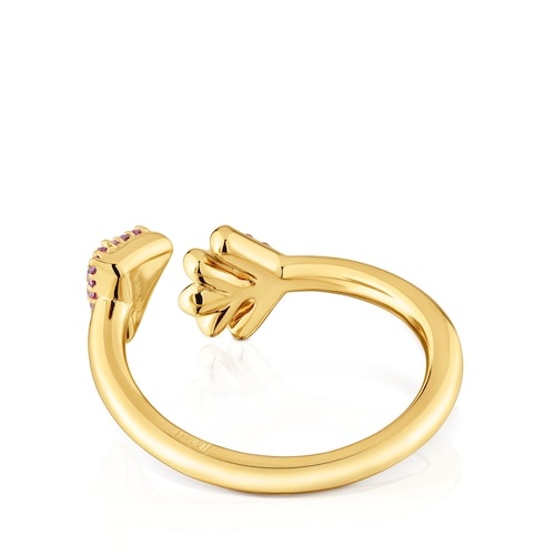 Bague ouverte en argent plaqu&eacute; or 18&nbsp;ct et rhodolites TOUS Flechazo