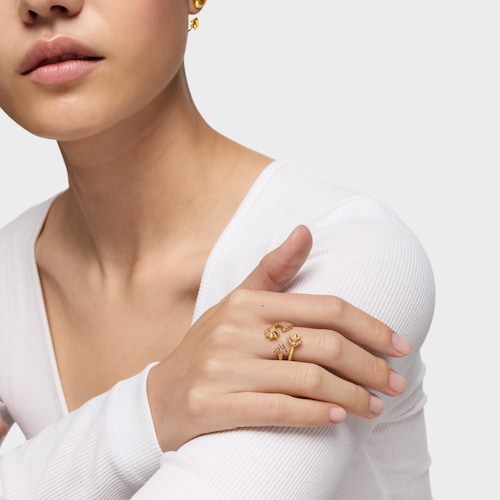 Bague ouverte en argent plaqu&eacute; or 18&nbsp;ct et rhodolites TOUS Flechazo