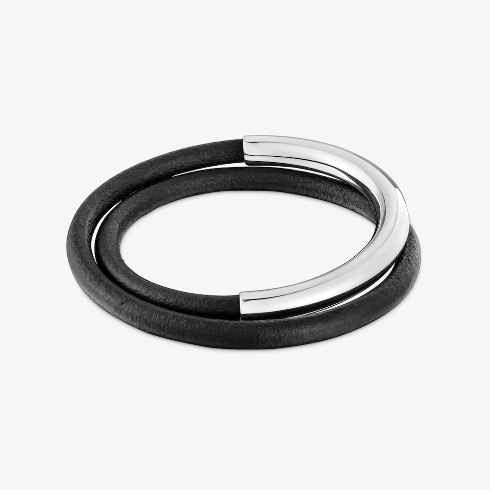 Pulsera esclava de plata y caucho doble Bold Motif