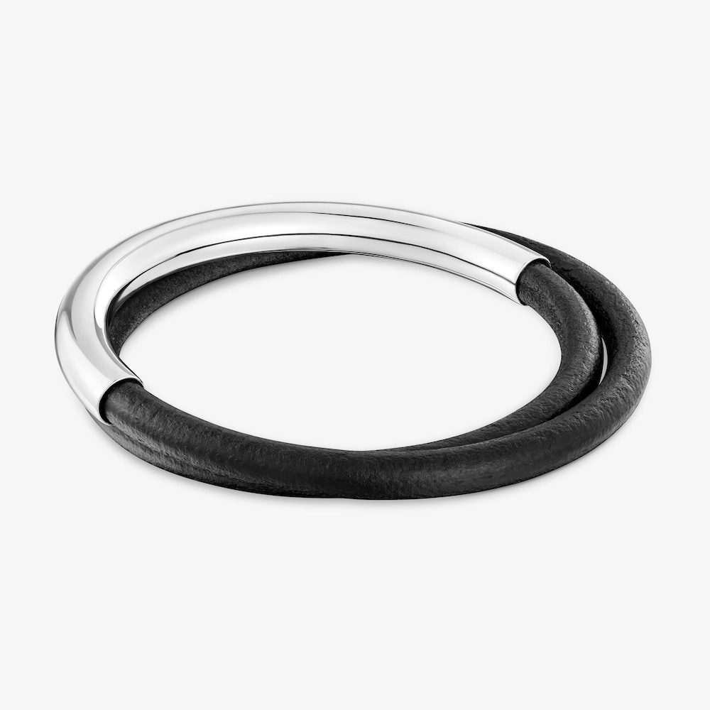 Pulsera esclava de plata y caucho doble Bold Motif