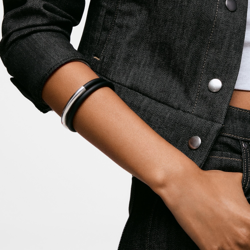 Pulsera esclava de plata y caucho doble Bold Motif