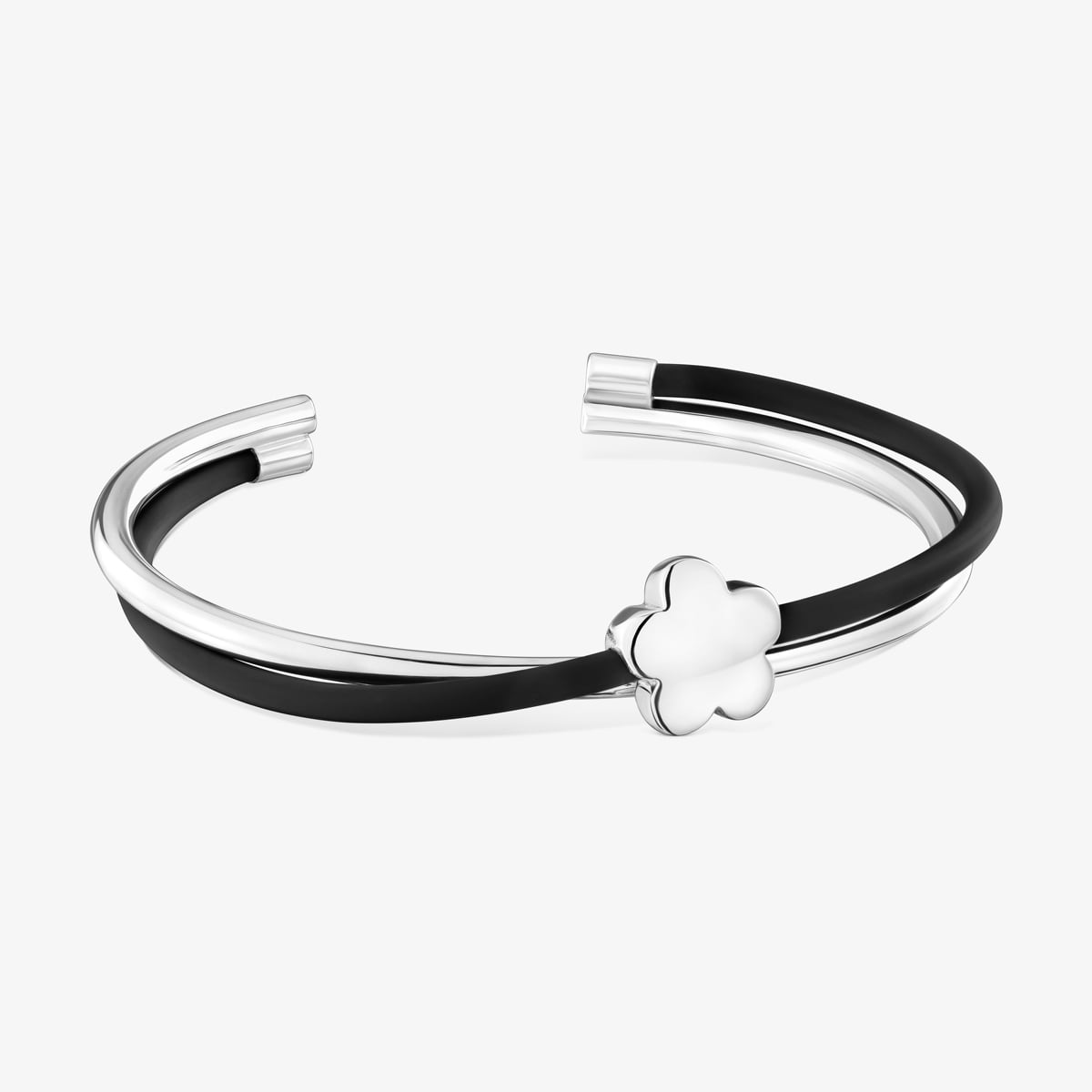 Tous - Pulsera Esclava Flor De Plata Y Caucho Bold Motif - Negro