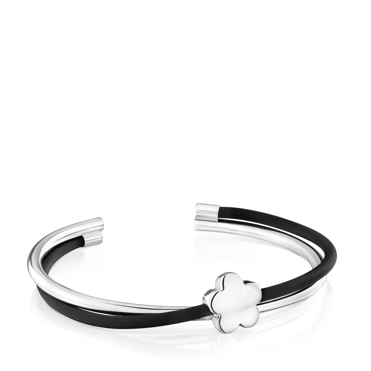 Tous - Pulsera Esclava Flor De Plata Y Caucho Bold Motif - Negro