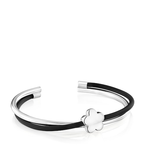 Silver and rubber flower Bangle TOUS Bold Motif