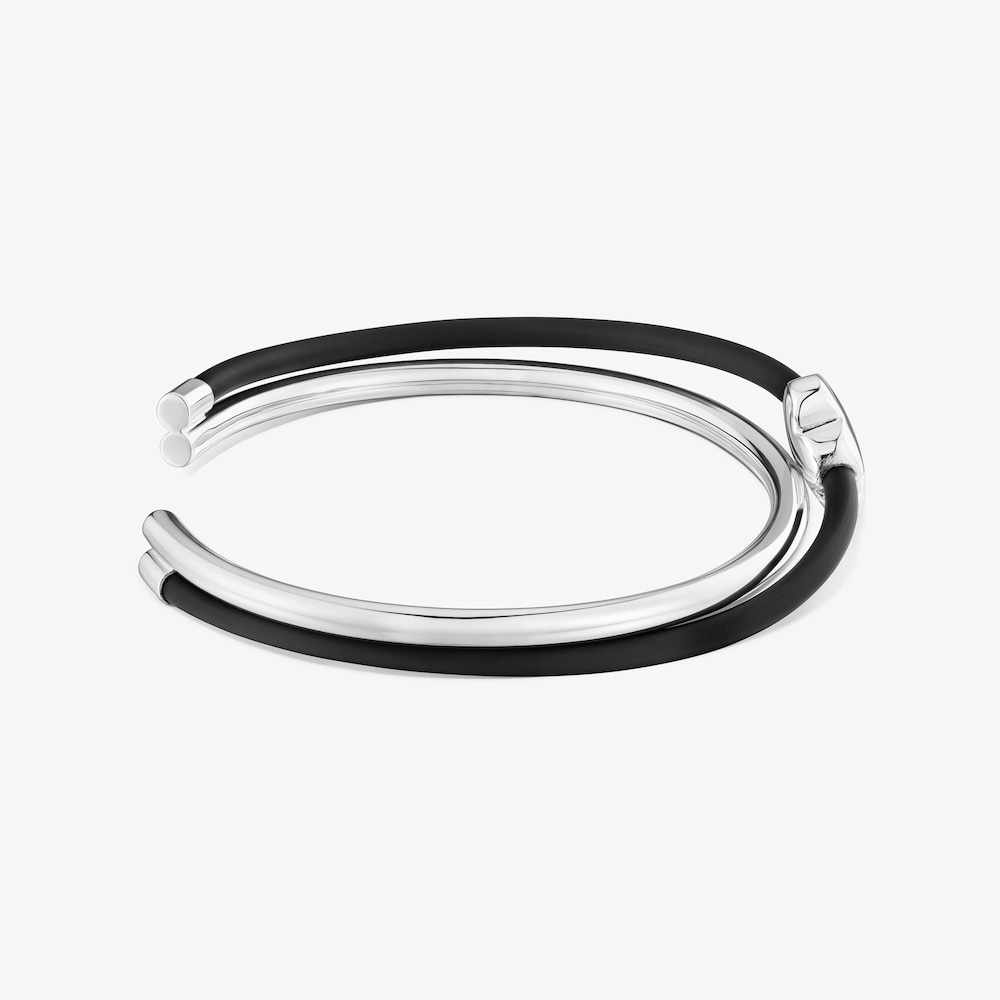 Pulsera esclava flor de plata y caucho Bold Motif