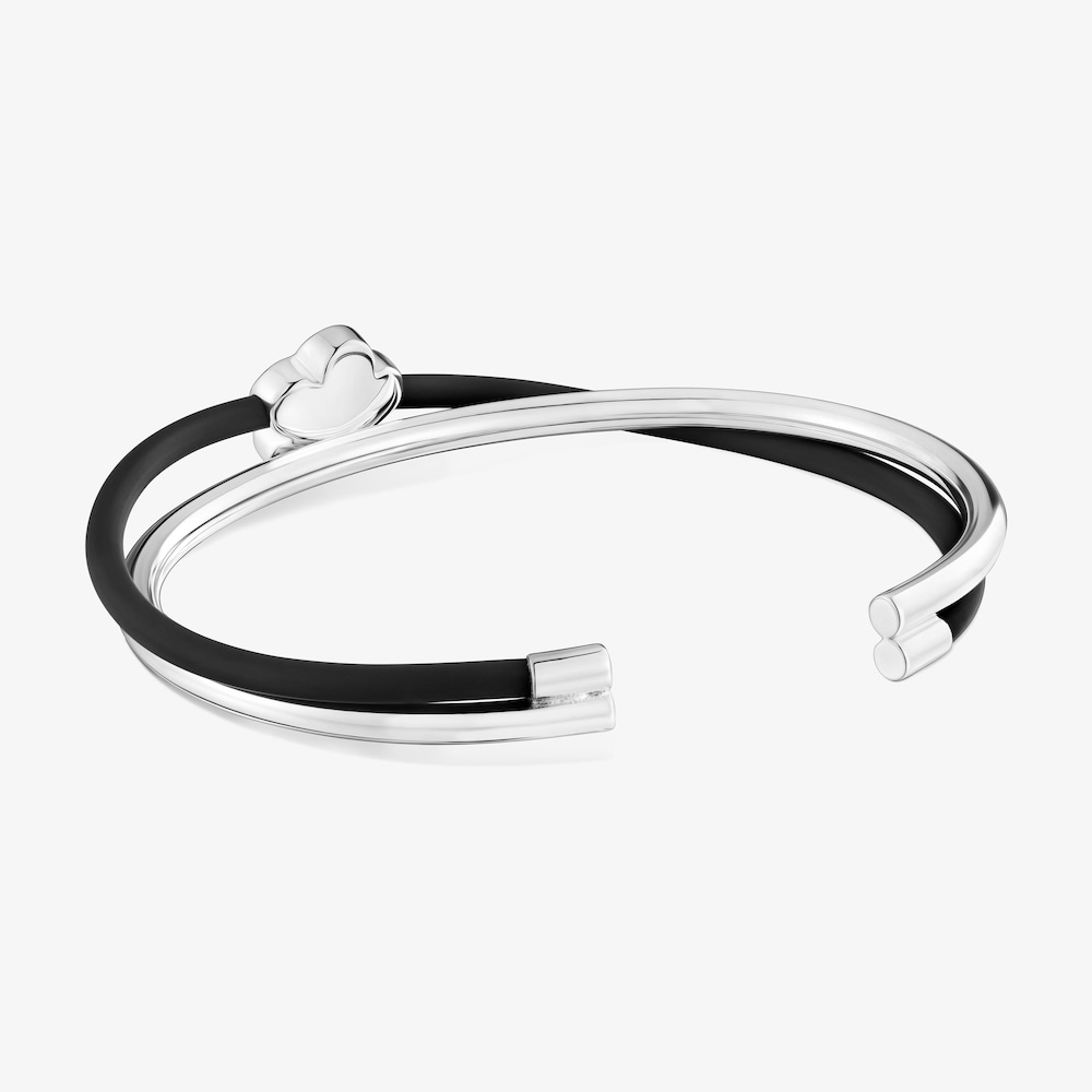 Pulsera esclava flor de plata y caucho Bold Motif