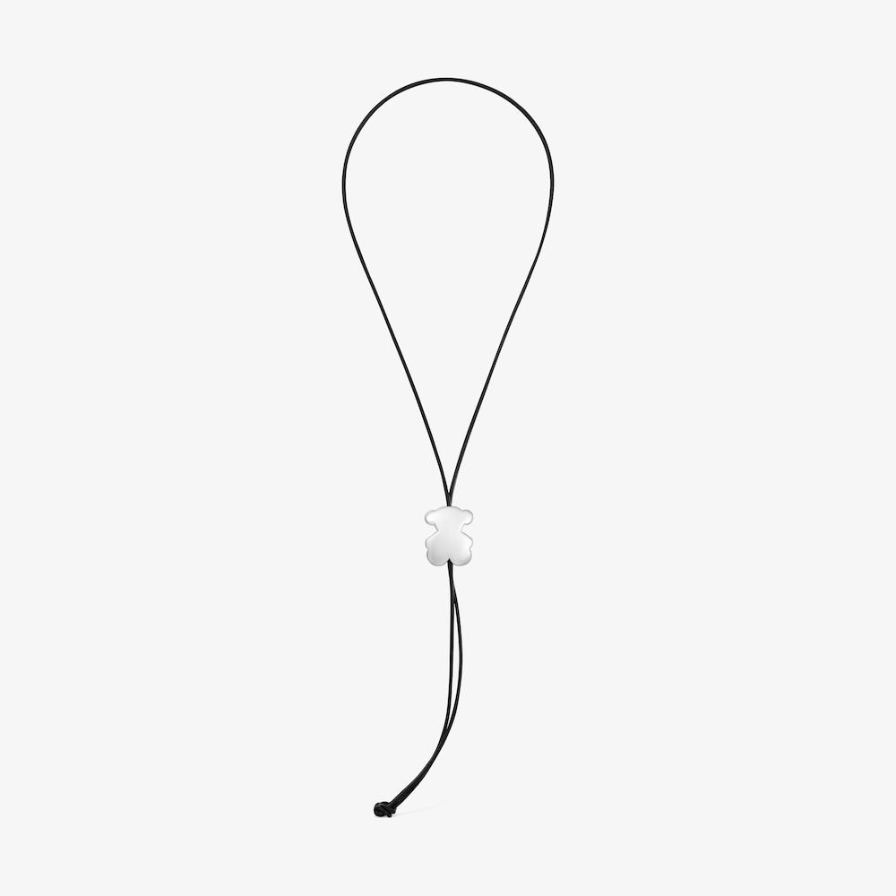 Collar largo de caucho y oso de plata 30 mm Bold Motif