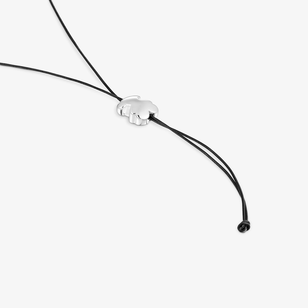 Collar largo de caucho y oso de plata 30 mm Bold Motif