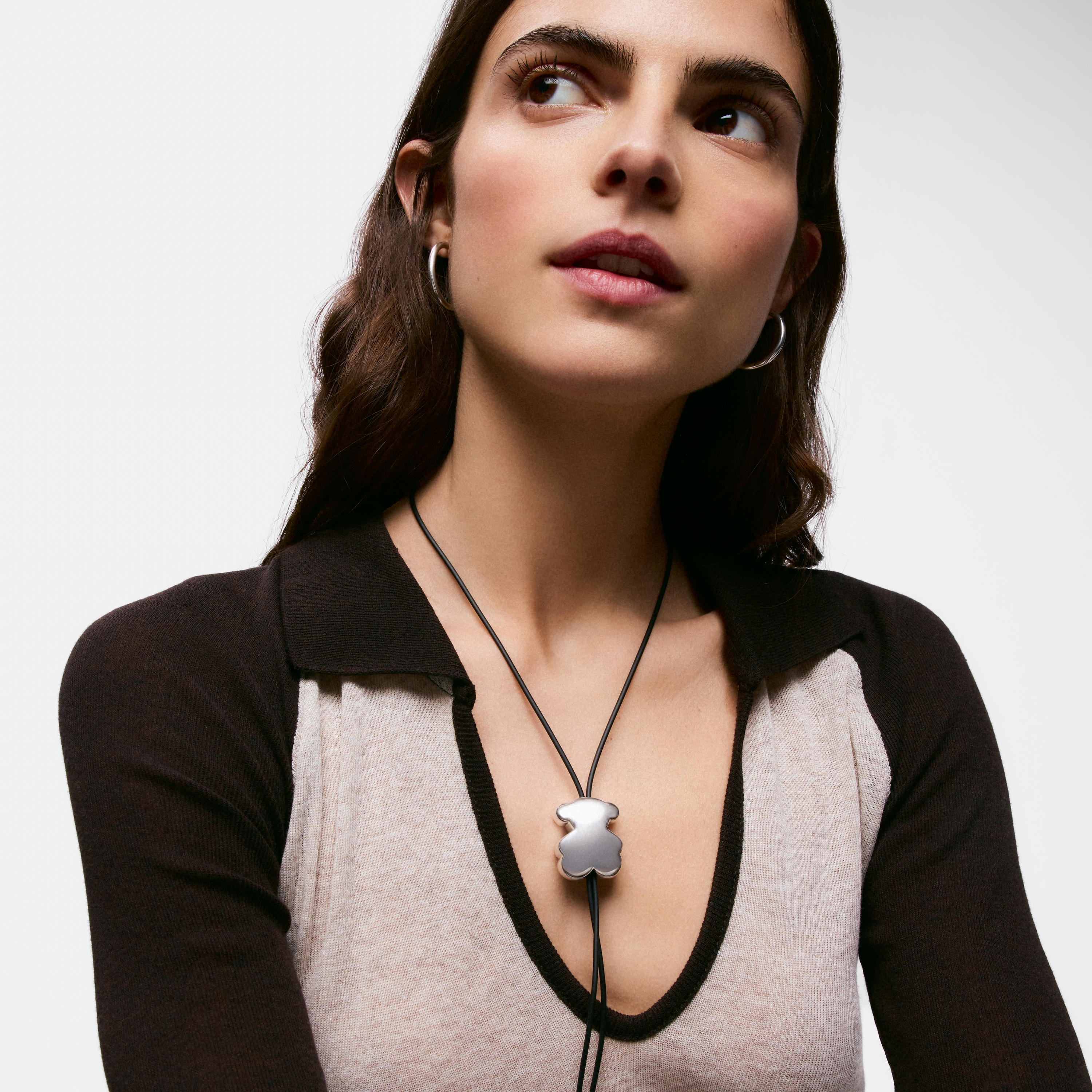 Long rubber Necklace with  mm silver bear TOUS Bold Motif