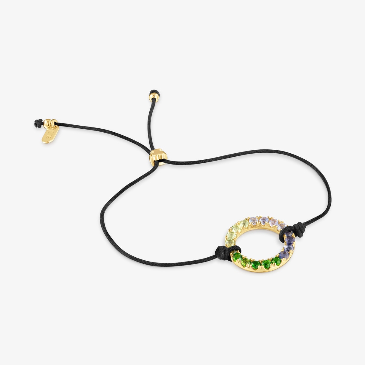 Tous - Pulsera Con Baño De Oro 18 Kt Sobre Plata, Gemas Y Nylon Negro Straight - Multi