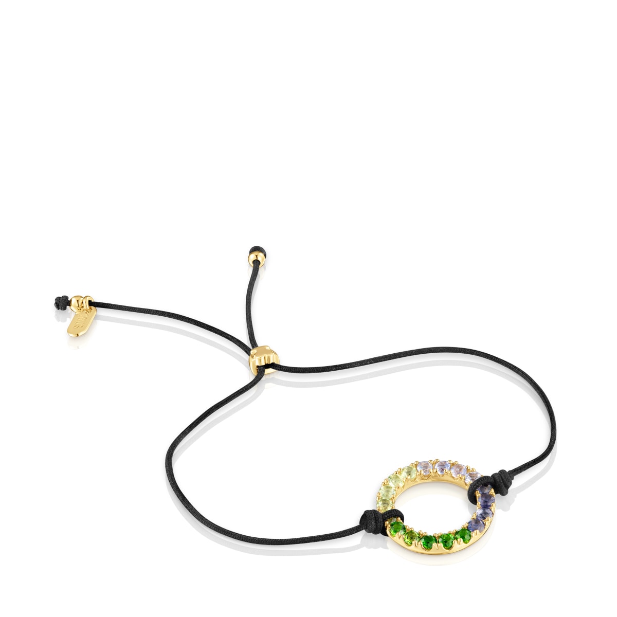 Tous - Pulsera Con Baño De Oro 18 Kt Sobre Plata, Gemas Y Nylon Negro Straight - Multi