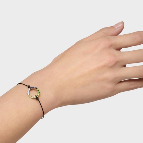 Pulsera con ba&ntilde;o de oro 18 kt sobre plata, gemas y nylon negro Straight