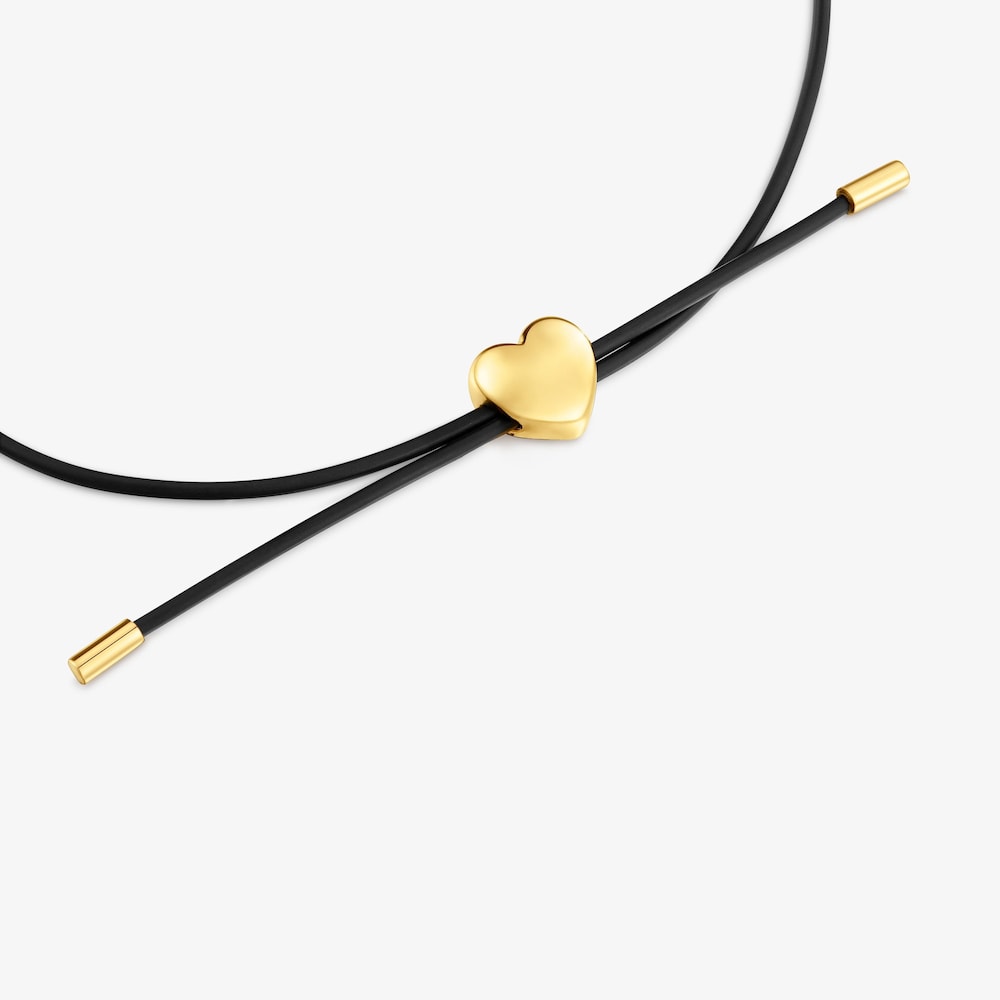 Pulsera coraz&oacute;n de oro 14 kt y caucho Bold Motif