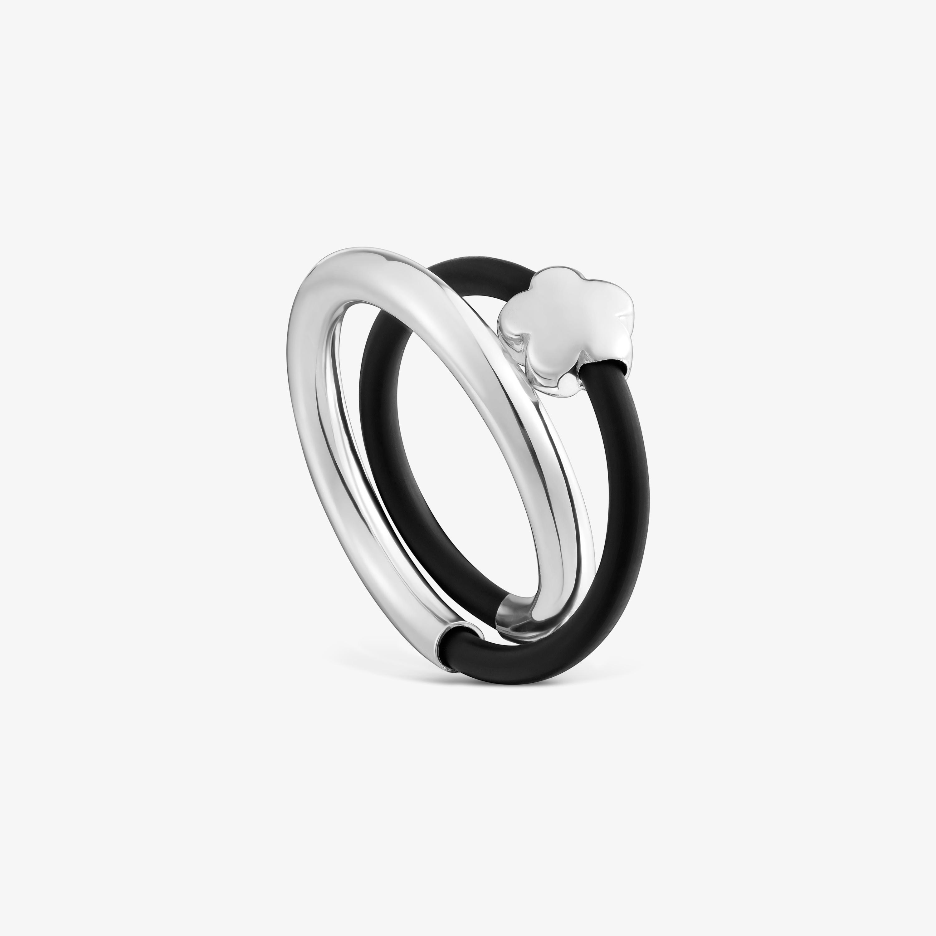 Silver and rubber flower Double ring TOUS Bold Motif